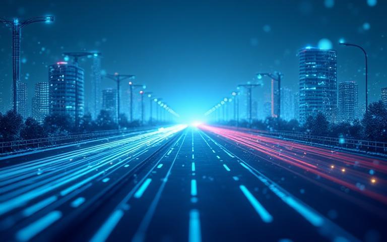 Illustration eines modernen Verkehrs- und Mautsystems mit digitalen Elementen